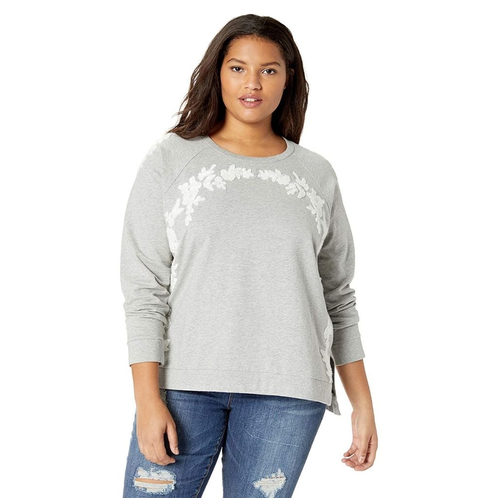 Embroidered Cotton Blend Sweatshirt For Women - Grey / 44"/46" Inch Bust - Shopaholics
