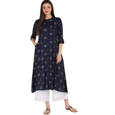Embroidery Flared Printed Kurti And Palazzo For Women - M-38 / Blue-White - Shopaholics
