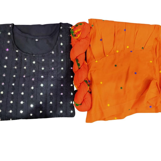 Embroidery Full Stiched Kurti Patialya With Dupatta For Women - M / Black - Shopaholics
