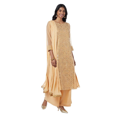Embroidery Golden Kurti With Palazzo And Dupatta For Women - 36" / Gold - Shopaholics
