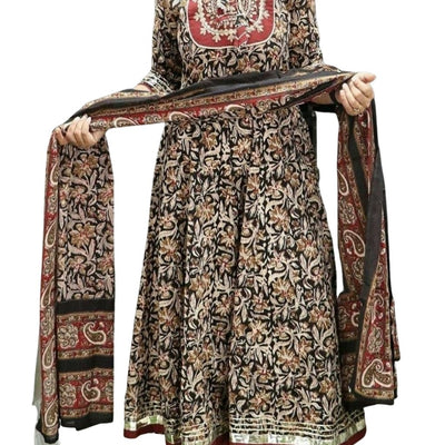 Embroidery Gotta Anarkali Kurti Pant With Dupatta For Women - M-38 / Brown-Beige - Shopaholics