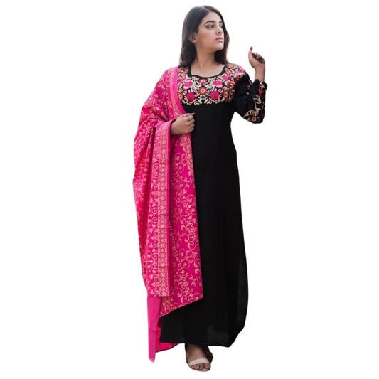 Embroidery Kurti With Dupatta Set For Women - Black / M - Shopaholics