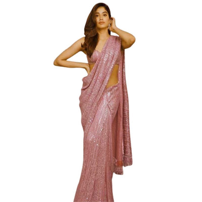Embroidery Sequence Saree With Banglori Silk Blouse For Women - Lavender - Shopaholics