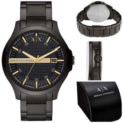 Exchange Round Quartz Black Dial Wrist Watch For Men - Black - Shopaholics