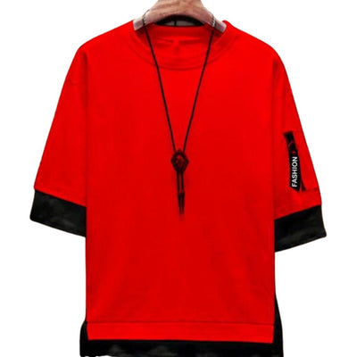 Fashionable Casual Solid T-Shirt For Men - XS / Red - Shopaholics