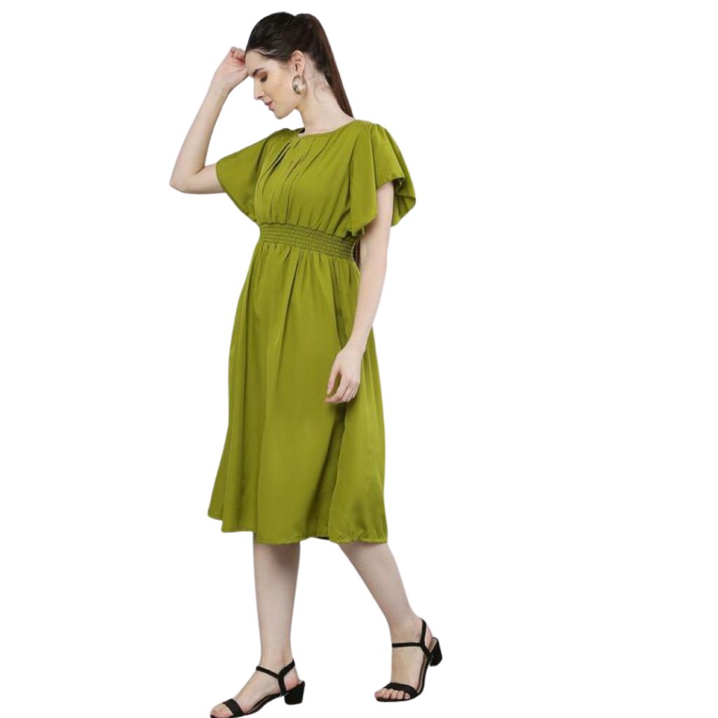 Fashionable Polyester Short Sleeve Midi Dress For Women – Shopaholics