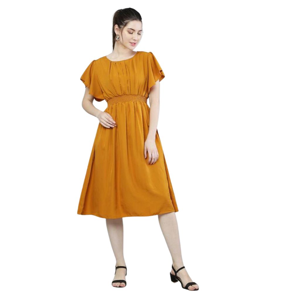 Fashionable Polyester Short Sleeve Midi Dress For Women – Shopaholics