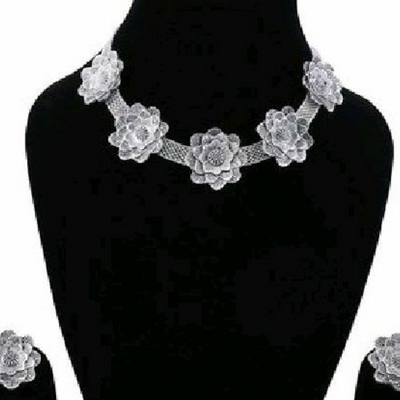 Floral Design Oxidised Silver Jewelry Set For Women - Free Size / Oxidised Silver - Shopaholics