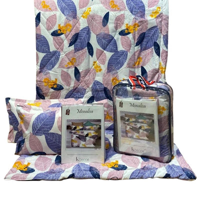 Flower Printed Reversible Comforter Set Bedsheet - Purple - Shopaholics