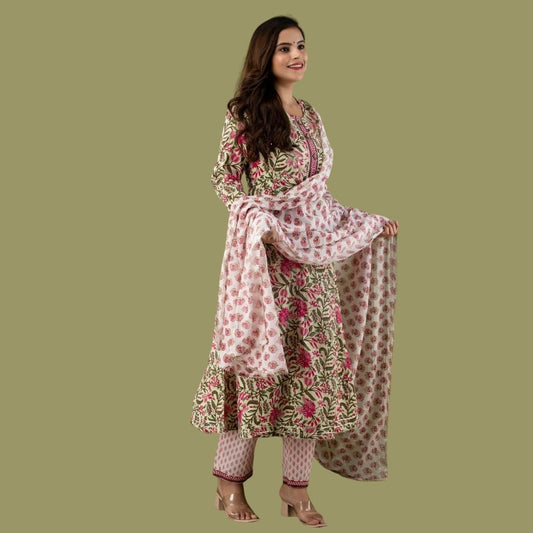 Foil Mirror Zari Kurti Pant With Dupatta For Women - Shopaholics