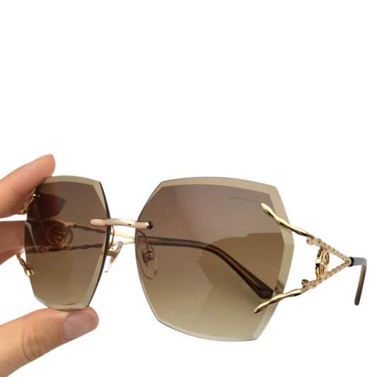 Gold Metal Oval Sunglasses For Women - Brown / Gold - Shopaholics