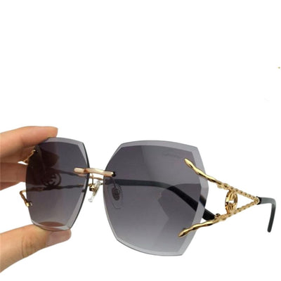 Gold Metal Oval Sunglasses For Women - Gradient Grey / Gold - Shopaholics
