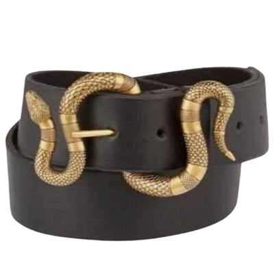 Gold Snake Buckle Pu Leather Belt For Men - Shopaholics
