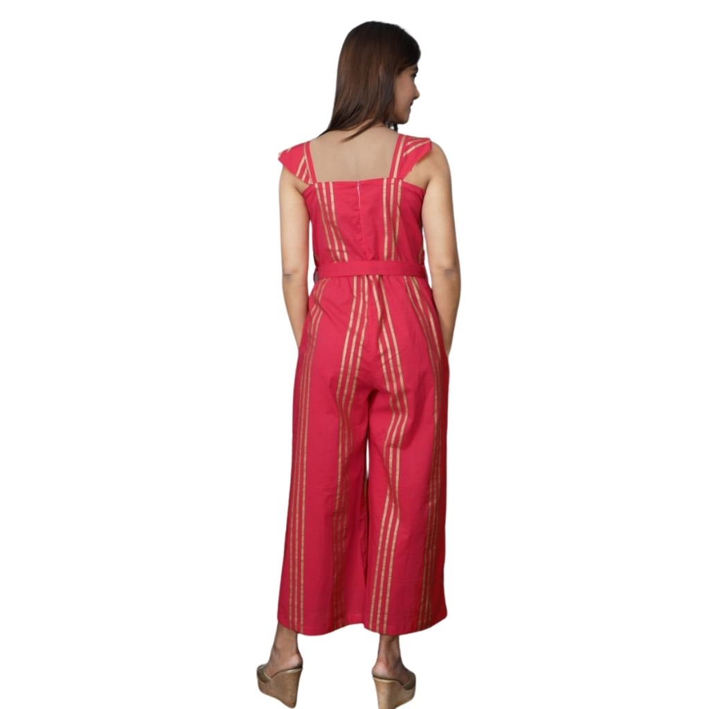 Golden Striped Jumpsuit Midi Dress For Women - Shopaholics