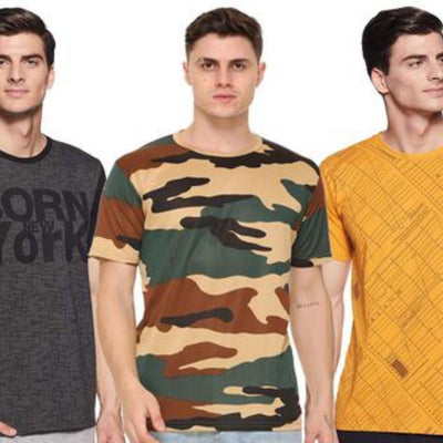 Half Sleeve Cotton Set Of 3 T-Shirt For Men - Shopaholics