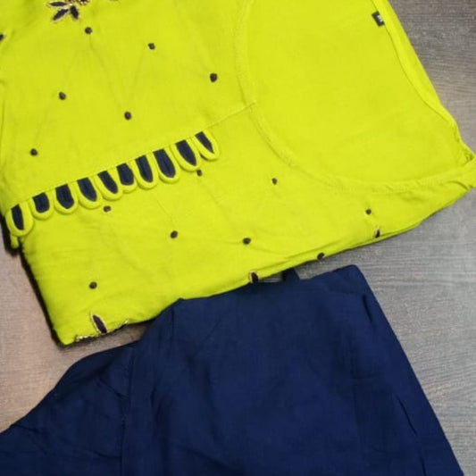 Handwork Kurti With Frill Sleeves & Dhoti For Women - Shopaholics