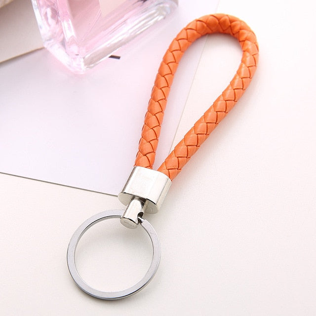 Unisex Braided Leather Rope Handmade Woven Keychain - Orange - Shopaholics