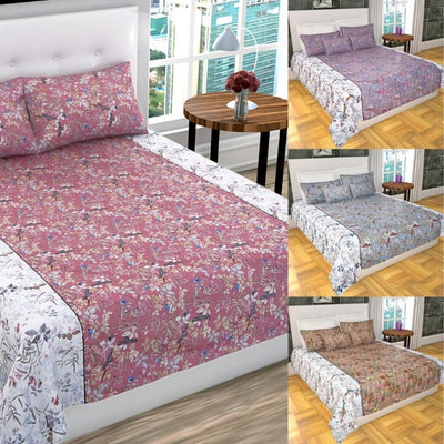 Jaipuri Cotton Floral Double Bedsheet with 2 Pillow Covers - Pink - Shopaholics