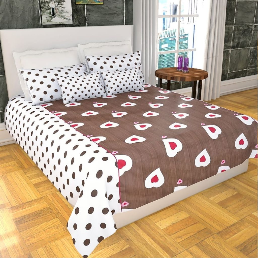 Jaipuri Twil Cotton Multicolored Hearts Design Double Bedsheet - Shopaholics