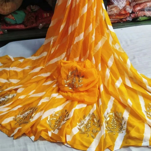 Lahariya Gota Buti Chinnan Crepe Saree With Blouse For Women - Yellow - Shopaholics