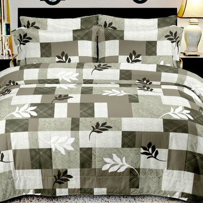 Legacy Printed Queen Size Cotton Bedsheet With Pillow Cover - White-Black-Grey - Shopaholics