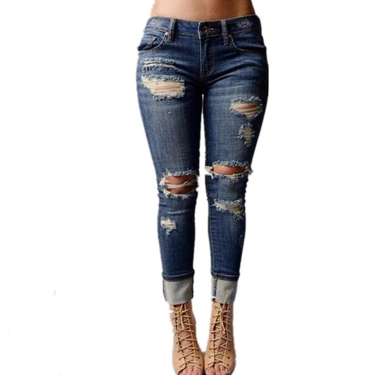 Women Slim High Waist Jeans - Blue / S - Shopaholics