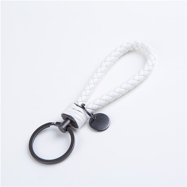 Unisex Braided Leather Rope Handmade Woven Keychain - White - Shopaholics