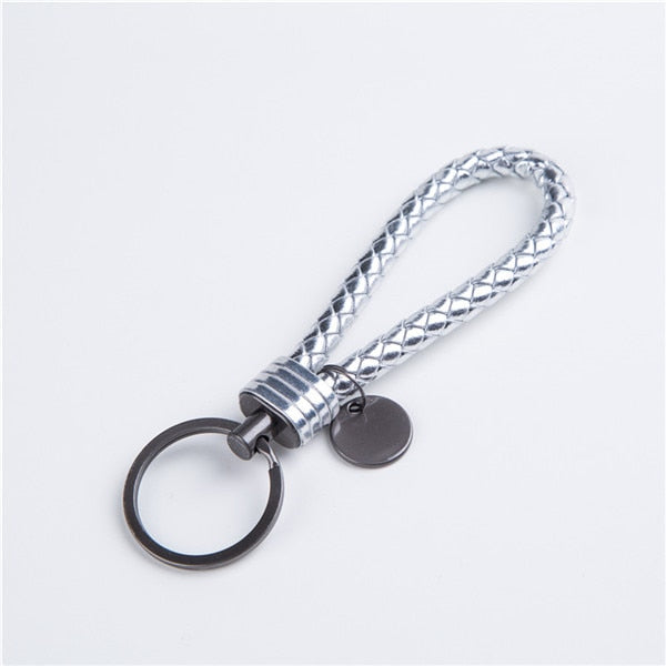 Unisex Braided Leather Rope Handmade Woven Keychain - Silver - Shopaholics