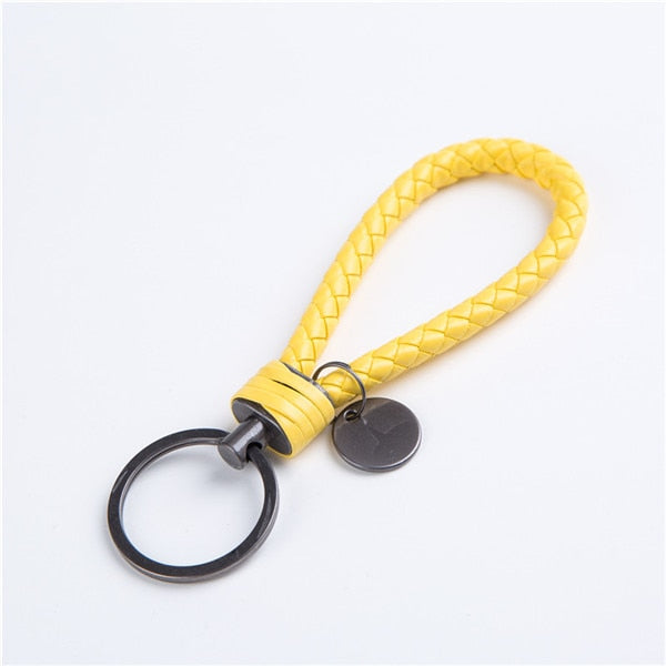 Unisex Braided Leather Rope Handmade Woven Keychain - Yellow - Shopaholics