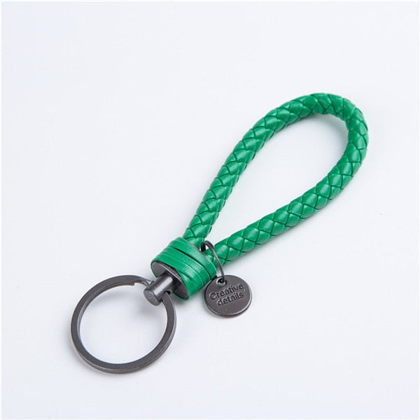 Unisex Braided Leather Rope Handmade Woven Keychain - Green - Shopaholics