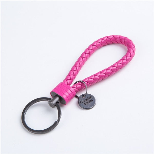 Unisex Braided Leather Rope Handmade Woven Keychain - Pink - Shopaholics