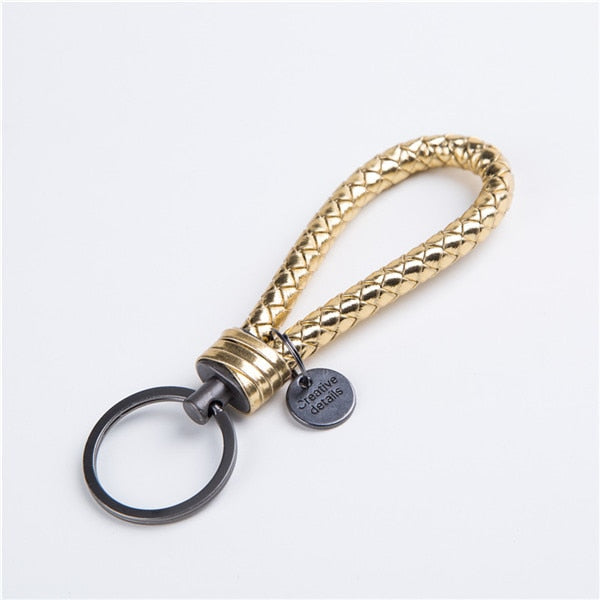 Unisex Braided Leather Rope Handmade Woven Keychain - Gold - Shopaholics