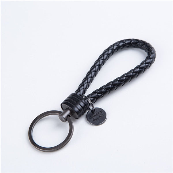 Unisex Braided Leather Rope Handmade Woven Keychain - Black - Shopaholics