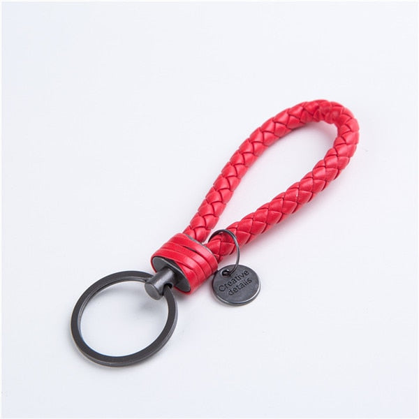 Unisex Braided Leather Rope Handmade Woven Keychain - Red - Shopaholics