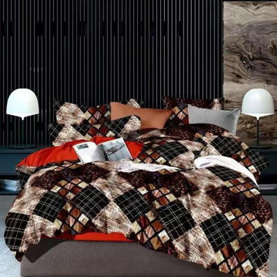 Luxury Geometric Design Printed Bedsheet With 2 Pillow - Brown-Black - Shopaholics