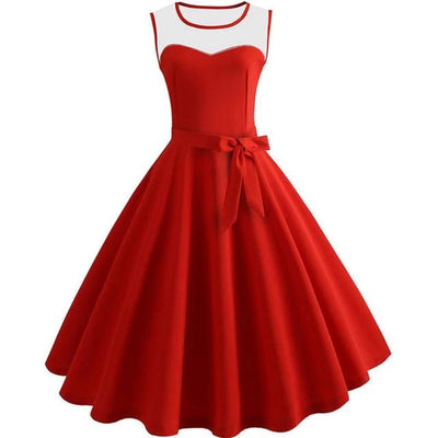 Mesh Patchwork Midi Dress for Women - Red / S - Shopaholics