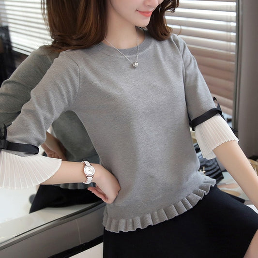 Chiffon Flare Sleeves Sweater for Women - Gray / One Size - Shopaholics