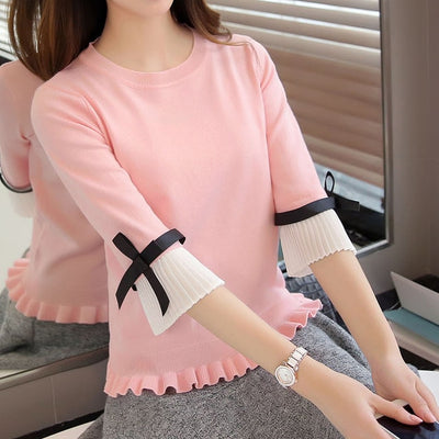 Chiffon Flare Sleeves Sweater for Women - Pink / One Size - Shopaholics