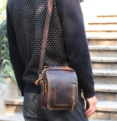 Vintage Genuine Leather Messenger Bag for Men - Brown - Shopaholics