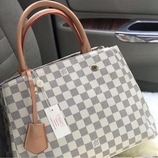 Check Printed Pu Leather Handbag For Women - Beige - Shopaholics