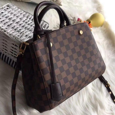 Check Printed Pu Leather Handbag For Women - Coffee - Shopaholics