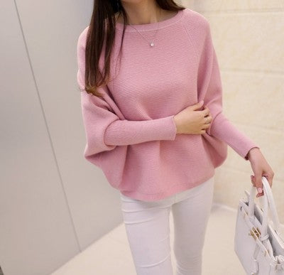 Korean Knitted Long Sleeve Batwing Shrug - Pink / One Size - Shopaholics