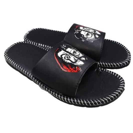 Pampy Angle Printed Slide Flip Flops For Men - 7 / Black - Shopaholics