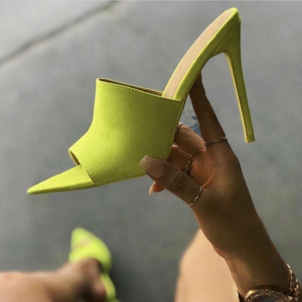 Peep Toe Neon Heels Sandals For Women - Neon Green / 2 (22.5 cm) - Shopaholics