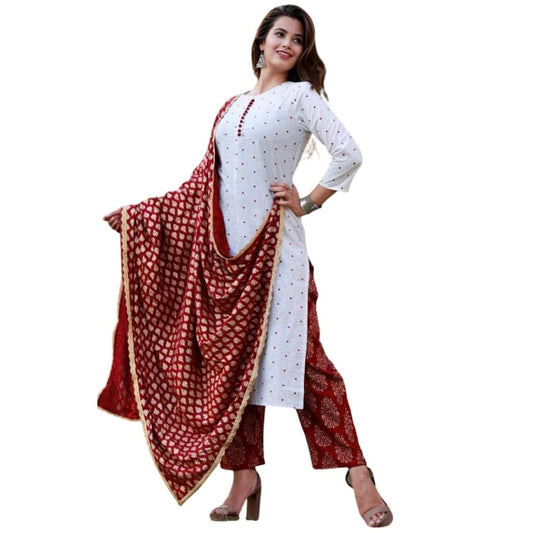 Elegant Printed Rayon Kurti Palazzo With Dupatta For Women - Shopaholics