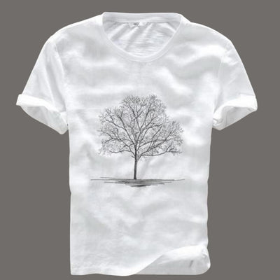 Printed Cotton Half Sleeve Regular Fit T-Shirt For Men - White / M-36 - Shopaholics