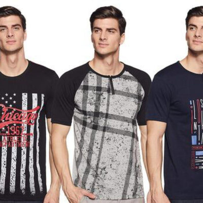 Printed Cotton Set Of 3 T-Shirt For Men - Blue / S - Shopaholics