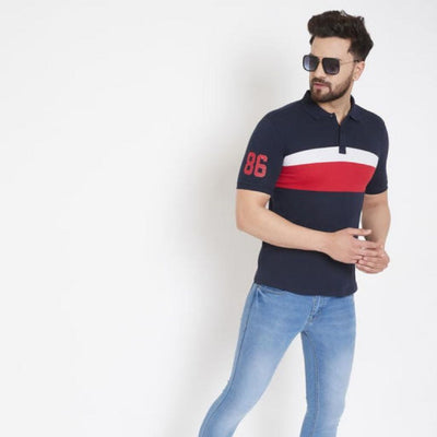 Printed Striped Regular Fit T-Shirt For Men - Shopaholics