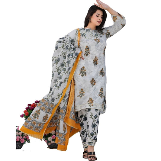 Printed Kota Doriya With Soft Malmal Kurti For Women - M / White - Shopaholics