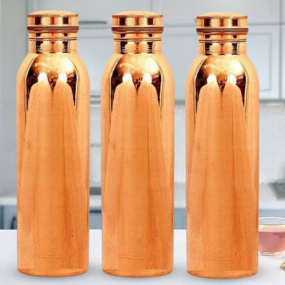 Pure Copper Water Bottles Pack Of 3 Combo Set - 1000 ml / Brown - Shopaholics